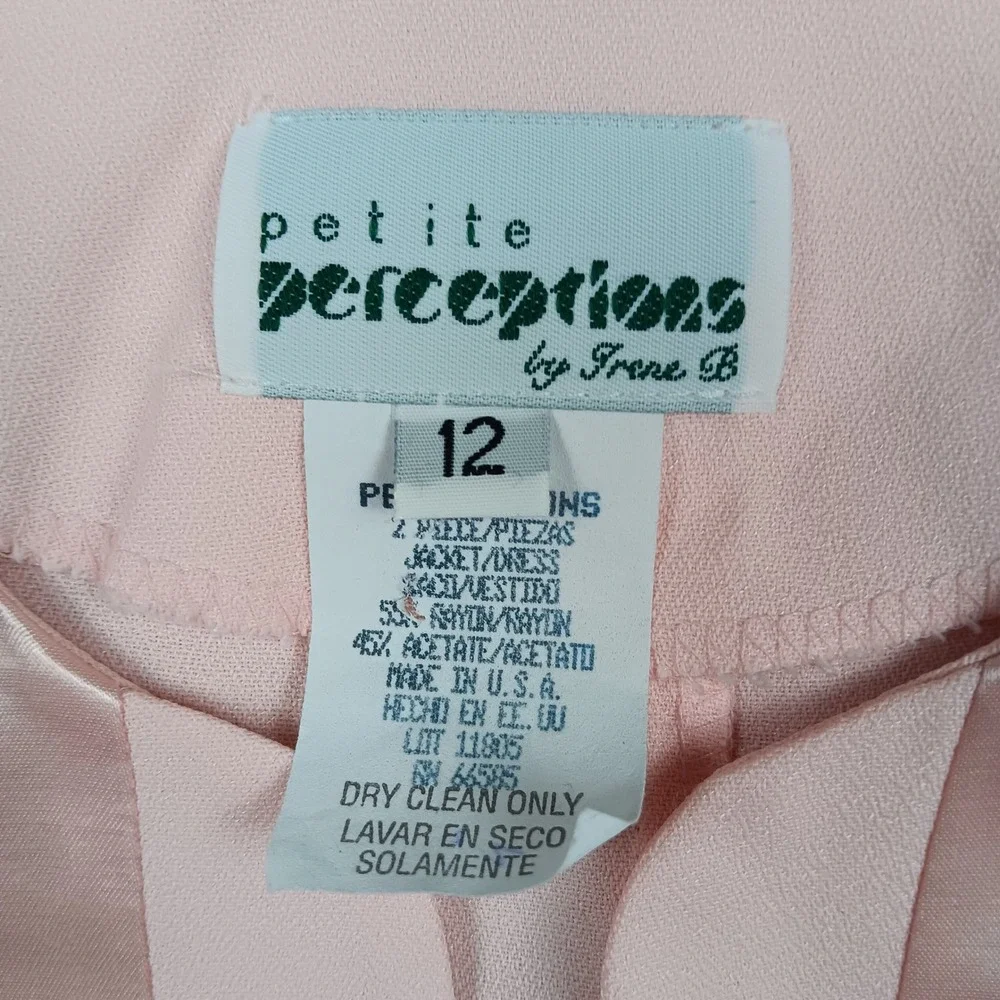 VTG Petite Perceptions Jacket Woman 12 Pink Satin Trim Pearl Button USA Made
